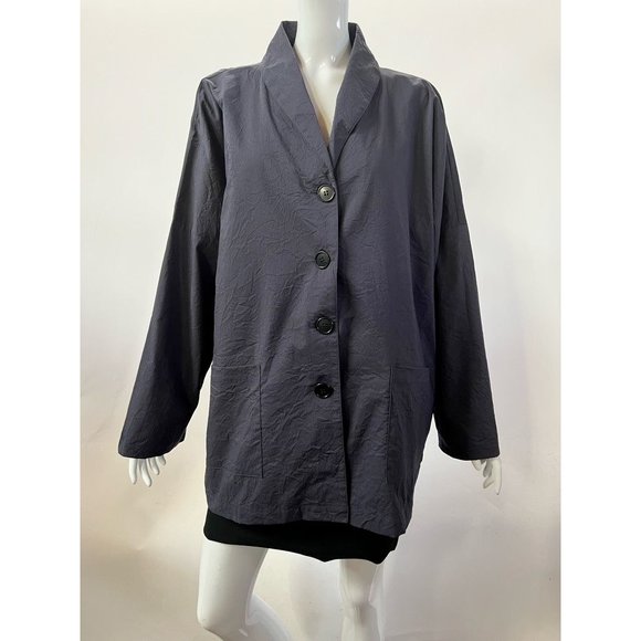 Blanque Womens Jacket Blue Buttons Up Tunic Long Sleeve Cotton Blend Plus 1X - Picture 5 of 12